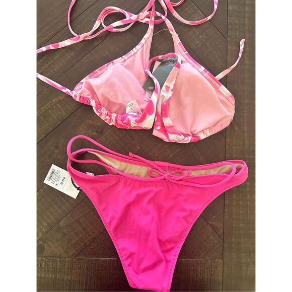 Target Brands Pink and White Hearts Wrap Bikini Top and Pink Bottom Size Small - Picture 3 of 3